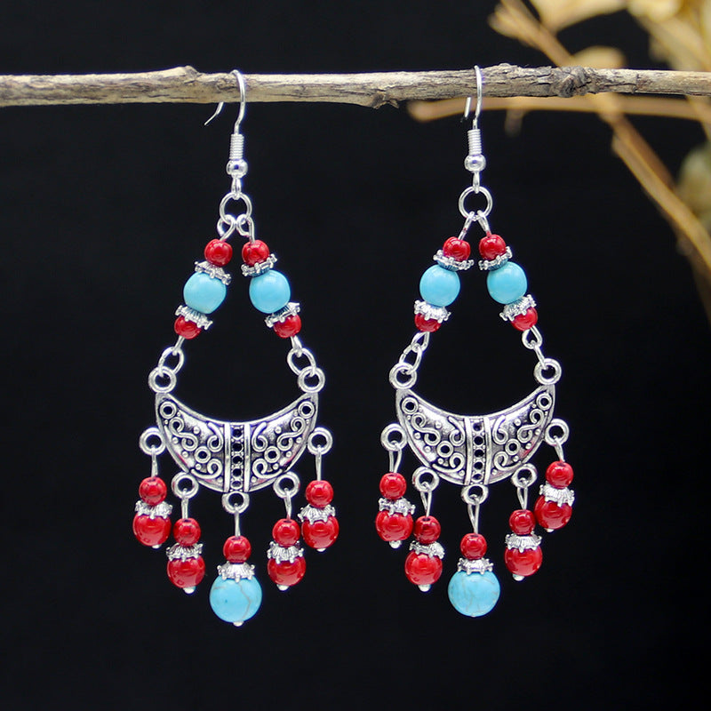 Wholesale All-match Vintage Turquoise Tassel Earrings